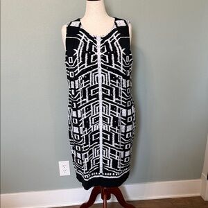 TanJay Black and White Geometric Midi Dress